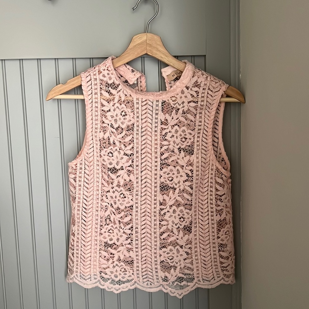 Pink Floral Lace Top - Small